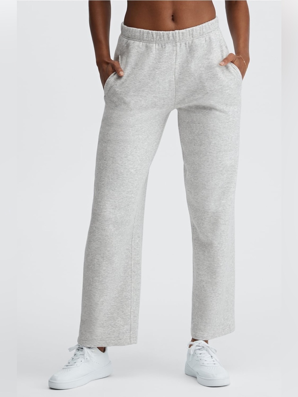 Fabletics Sweatpants, Heather Light Gray, Wide Leg, Size L (Large)